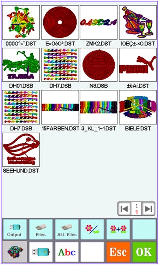 Dateiauswahl der Embrix Stickmaschine