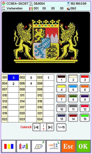 Farbeingabe der Stickmaschine